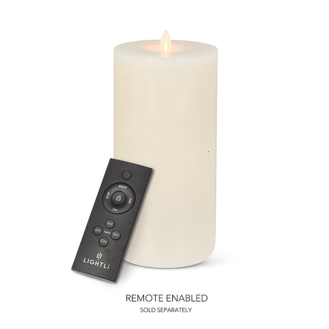 Lightli Wick To Flame Vanilla Honey Scent Jar Candle by Abbott, showcasing a realistic flame effect and a smooth cylindrical design in a neutral tone. Requires 2xD batteries and is remote-enabled, though the remote is sold separately. Perfect for enhancing home décor and creating a warm ambiance.