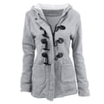 thumbnail image 2 of Fiogavroetic Women Color Horn Buttons Cardigan Padded Hooded Coat Jacket Overcoat, 2 of 4