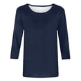 thumbnail image 3 of Hauts à Manches 3/4 pour Femmes Mode pour Femmes T-Shirt Uni Ample Mi-Long Blouse à Manches 3/4 Col Rond Hauts Décontractés T-Shirts en Coton Femmes T-Shirts pour Femmes Mode, 3 of 5