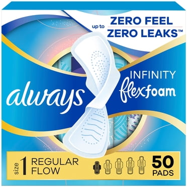 Always Infinity FlexFoam Pads for Women, Size 1, Regular Pad with Wings, Unscented, 50 Count