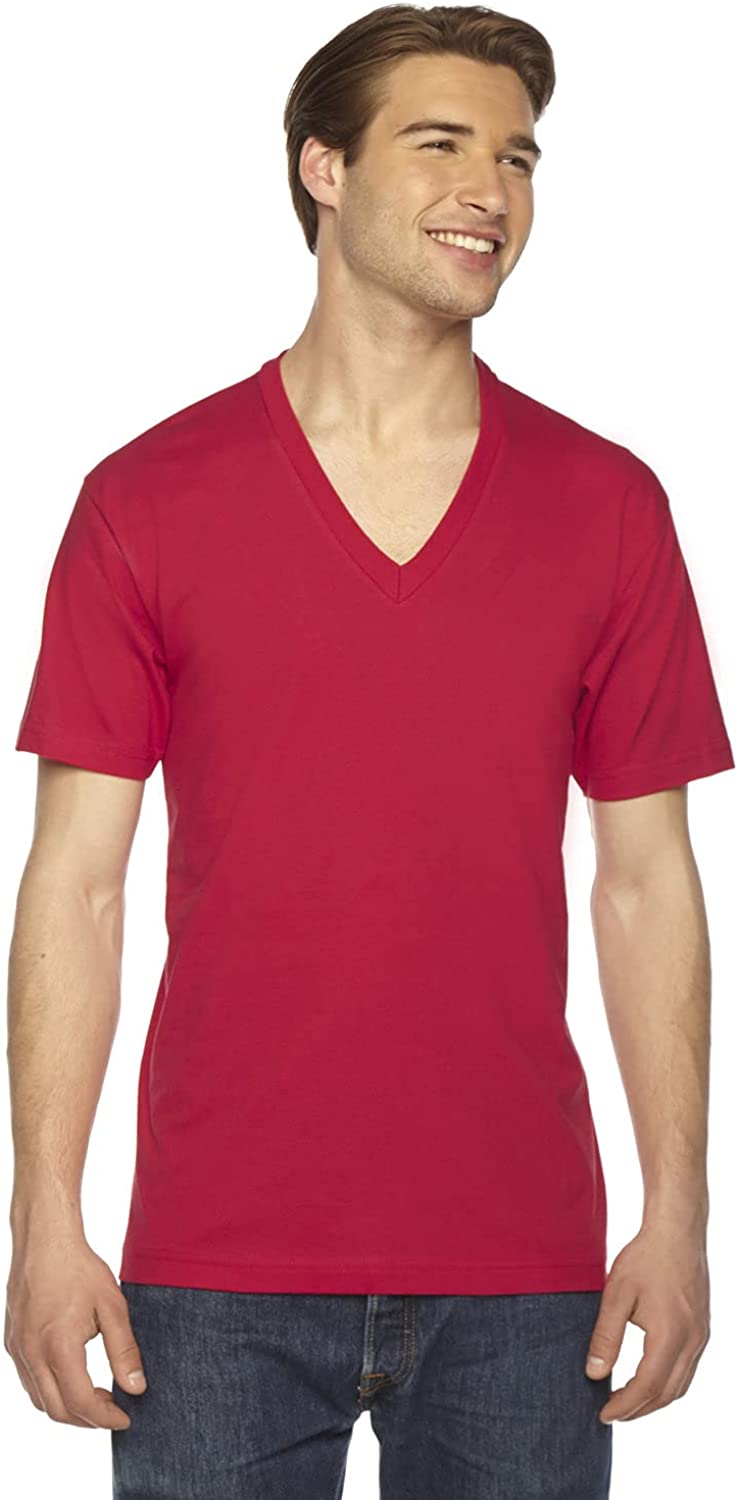 American Apparel Mens Unisex Fine Jersey Short-Sleeve V-Neck, M, Red