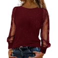 thumbnail image 1 of Pxiakgy Vente Chaude!! T-Shirt à Manches Longues en Maille Pailletée Col Rond Décontracté pour Femmes, Rouge 5TG, 1 of 9