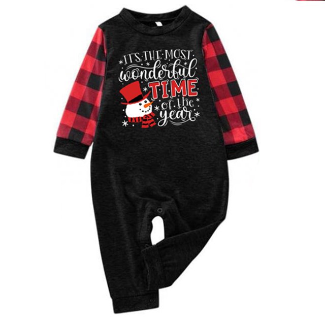 LSLJS Pyjamas de Noël Assortis pour Famille, Tenue Parent-Enfant Costumes de Noël Patchwork à Carreaux Imprimés Vêtements de Maison Col Rond Manches Longues Pyjamas Ensemble Deux Pièces pour Bébé pour les Fêtes Ensemble de Nuit de Noël