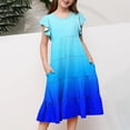 thumbnail image 3 of yoeyez Robes pour Enfants Filles 4-16 Fête Enfants Manches Volantées Robe Maxi à Volants Imprimé Dégradé Col Ras du Cou Robes Soleil Robe de Fête d'Anniversaire pour Enfant Bleu, 10 Ans, 3 of 6