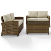 Crosley Furniture Bradenton 3 Piece Metal Patio Sofa Set in Brown and Sand