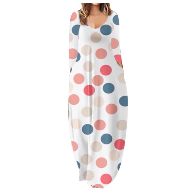 Leutsin Femmes Automne V-Cou Casual Impression en Vrac Confortable Robe à Manches Longues