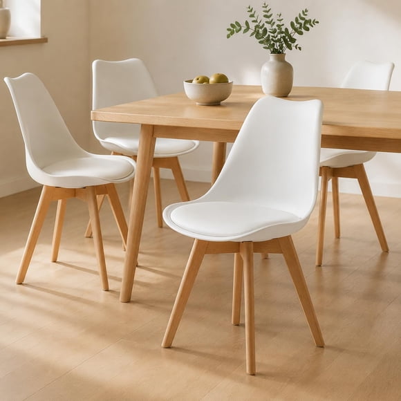 Aykah Modern Dining Chairs Set of 4 - Dining Chair with Wood Legs - Dining Chairs of Plastic seat with Cushion - Kitchen Chair - White Dining Room Chair - Easy to Assemble