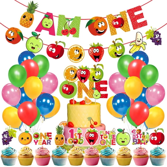 Thème de Fruits Fête de 1er Anniversaire, Décorations de Fête Tutti Frutti Bannière en Papier pour Premier Anniversaire de Fruits, Thème Estival de Fruits pour Fournitures de Fête des Fêtes Décorations de Shower de Bébé, 38 Pcs
