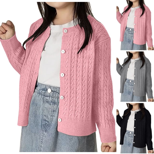 Mepaouo Girls Cardigan Sweater School Uniforms Toddler Long Sleeve Button Knit Solid Sweaters Tops Black 90