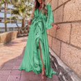 thumbnail image 3 of Women Maxi Dress Long Holiday Boho Paisley Print Slit Striped Ladies Summer, 3 of 6