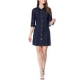 thumbnail image 2 of INSPIRE CHIC Robe-Chemise Ajustée en Denim pour Femmes à Manches 3/4 Boutonnée 2TG Bleu, 2 of 7