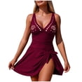 thumbnail image 1 of Nmnitkp Womens Plus Size One Piece Swimsuit V Neck Bow Knot Tummy Control Swimwear Bathing Suit Full Coverage Swim Dress, 1 of 5