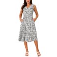 thumbnail image 2 of INSPIRE CHIC Robe d'Été Bohème de Plage pour Femme, Col en V, Sans Manches, Florale, Fluide, à Nouer, Midi, Décontractée, Robe Soleil, L Blanc, 2 of 6