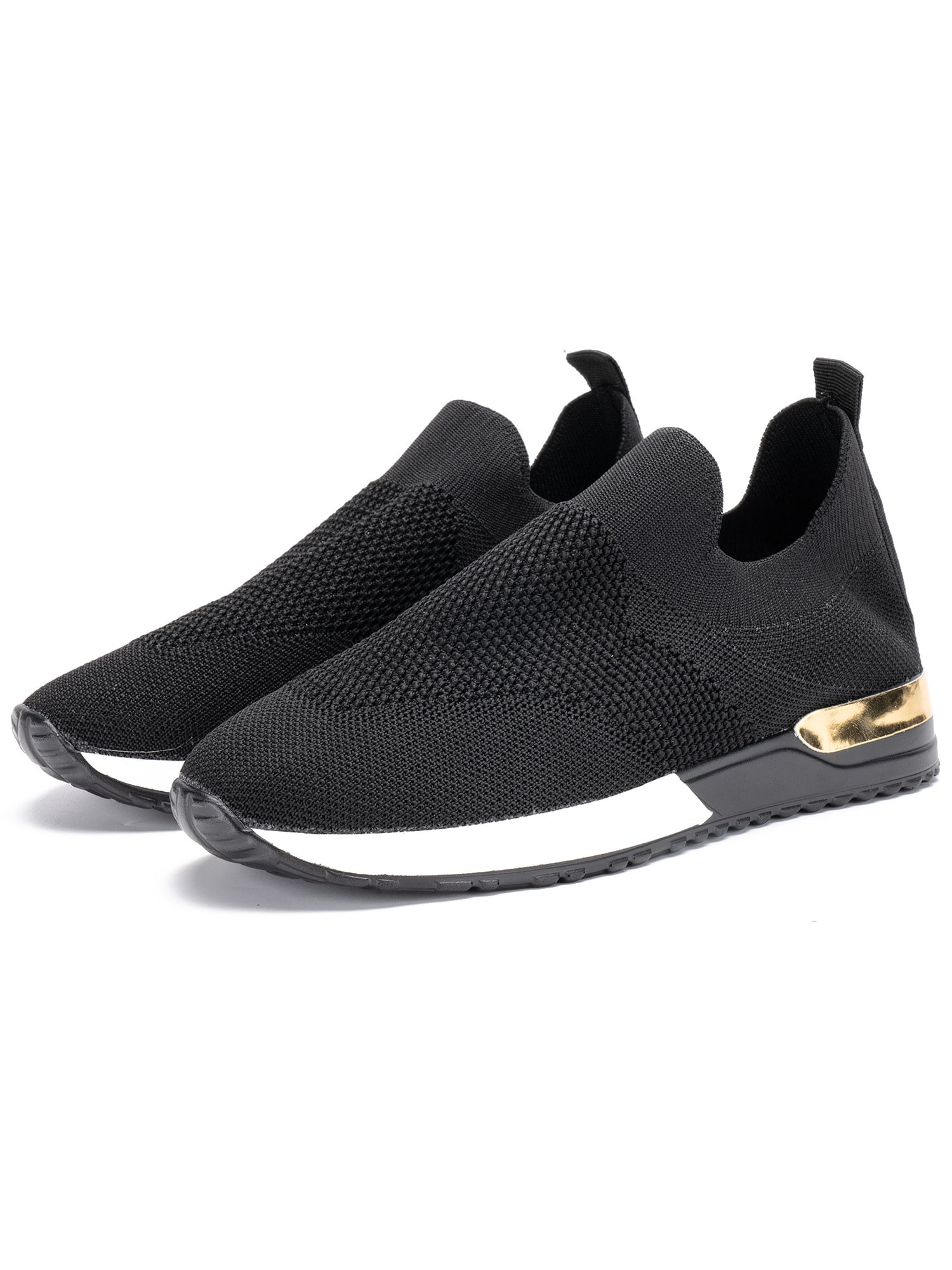 MAWCLOS Ladies Sneakers Slip On Sock Sneaker Comfort Round Toe Flats Breathable Outdoor Walking Shoe Black 10