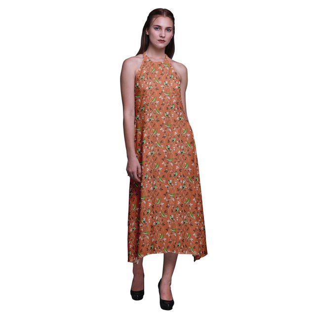 Bimba Robe Dos Nu pour Femmes à Col Licou pour Fête d'Été avec Oiseaux - Petit
