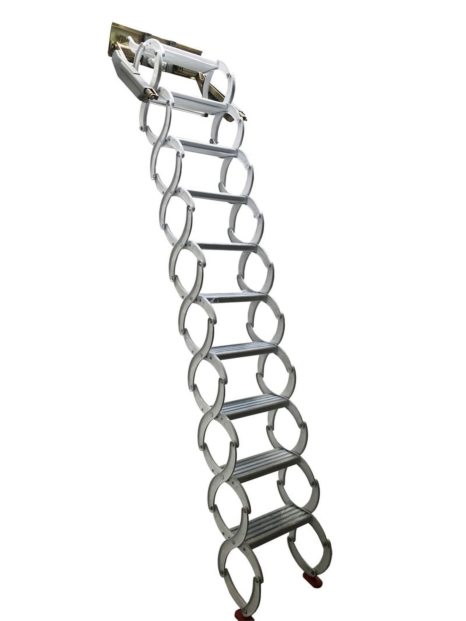 Narrow Wall Mounted Retractable Folding Ladder Loft Stairs 10+2 Steps Al-Mg Alloy White