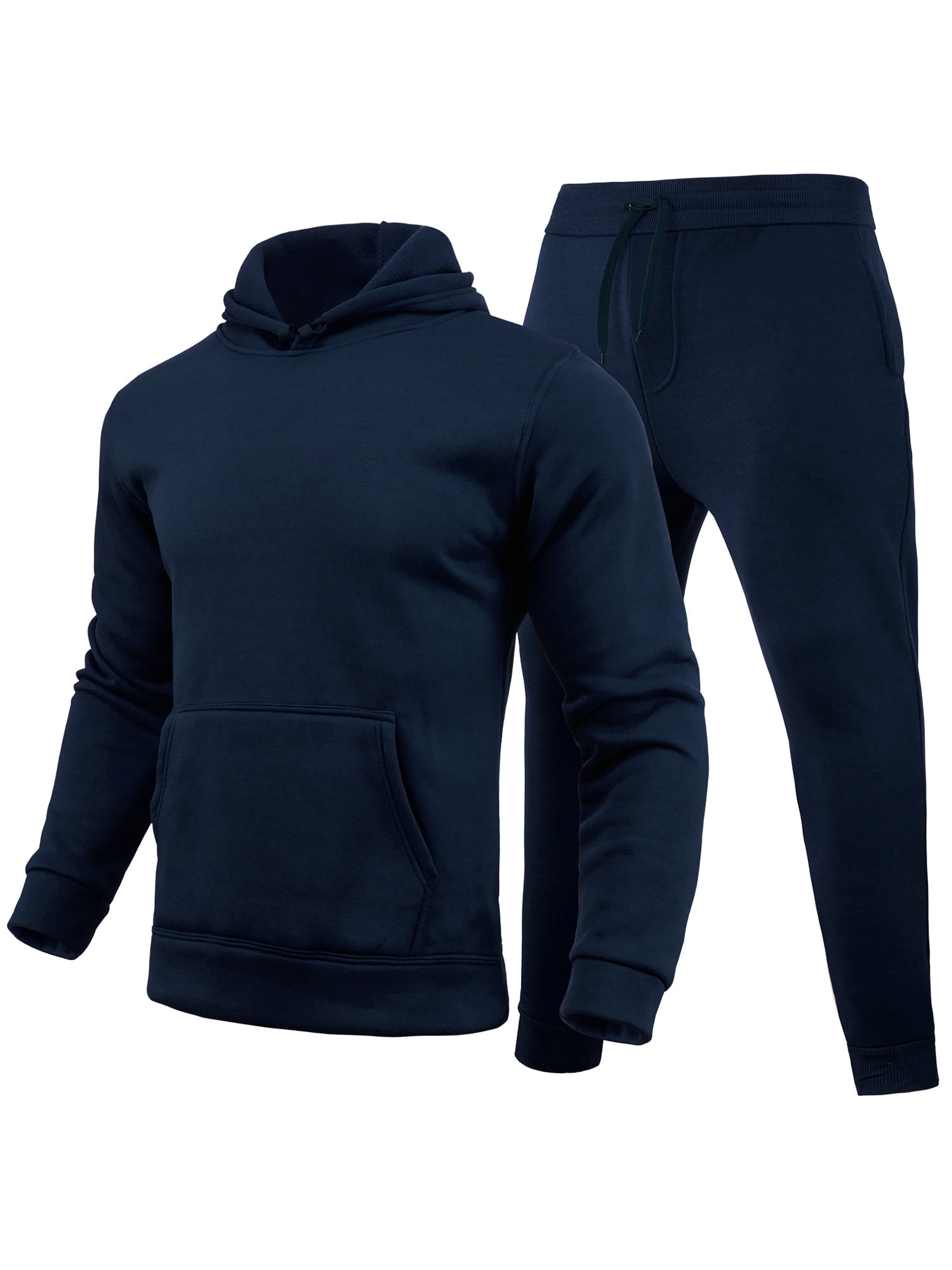 MAWCLOS Men Sweatsuit Hooded 2 Piece Jogging Suits Solid Color Tracksuit Set Sports Hoodies And Sweatpants Navy Blue S