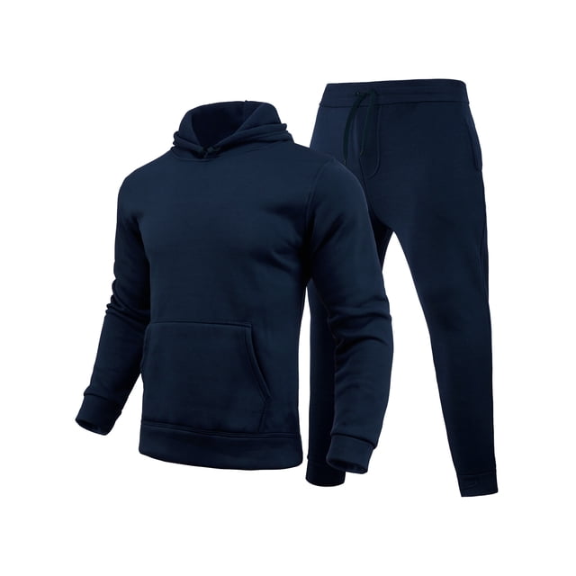 Innerwin Tracksuit Set Solid Color Men Sweatsuit Sports Hooded Athletic 2 Piece Jogging Suits Navy Blue S