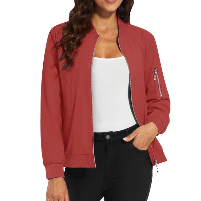 Duoif Veste pour Femmes, Manteau Décontracté à Fermeture Éclair avec Poches, Rouge Brique m