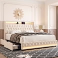 thumbnail image 1 of Homfa Full Size LED Bed Frame with Outlets and USB Ports, 2 Storage Drawers Modern Wingback Crystal Button Tufted Velvet Upholstered Platform Bed Frame, Beige, 1 of 8