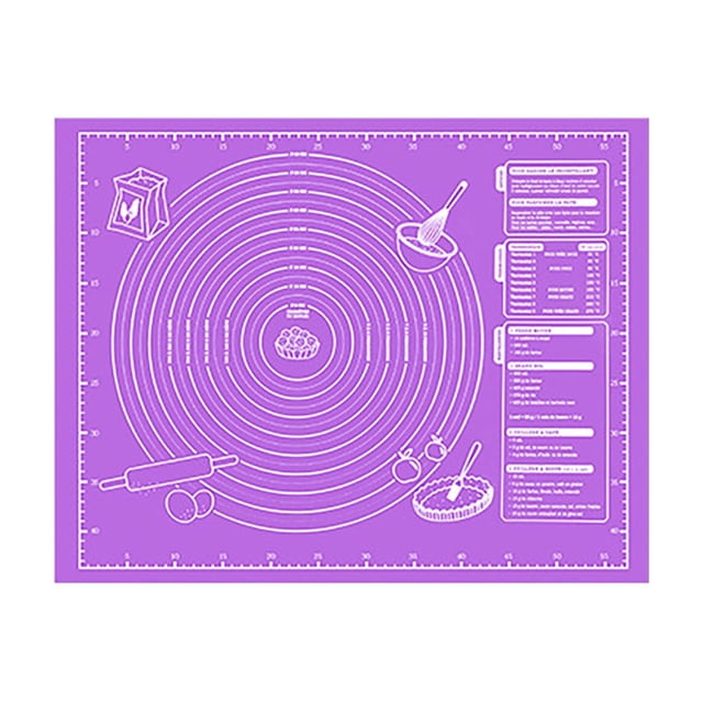 Tapis de Cuisson Extra Grand avec Mesures, Tapis de Cuisson Antiadhésif en EVA pour Rouler la Pâte, Tapis de Comptoir de Cuisine en EVA (Fond Violet Lettres Blanches). Organiseur de Moules à Pâtisserie Coulissant en Silicone