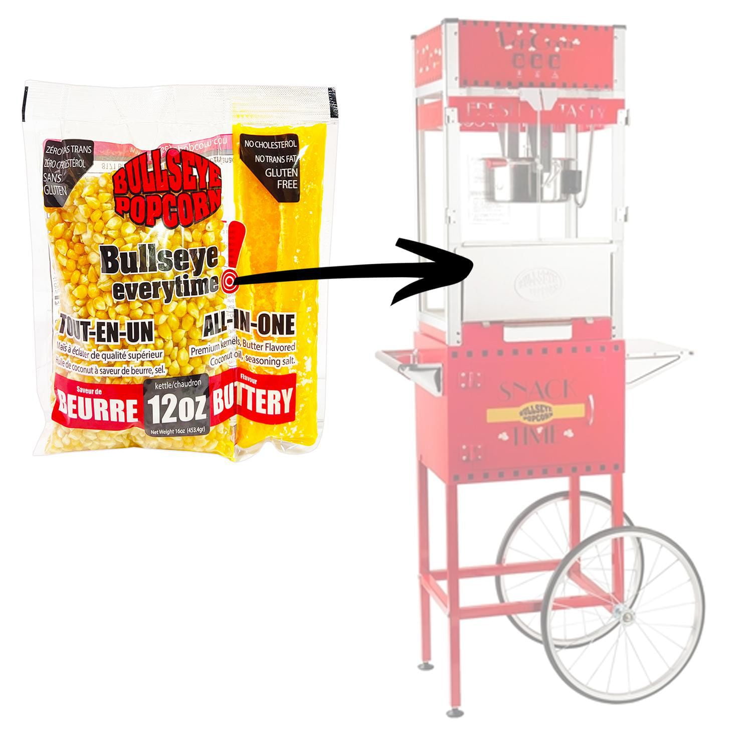 BullsEye Popcorn Boite de 12 sachets pré-mélangé de popcorn 12oz