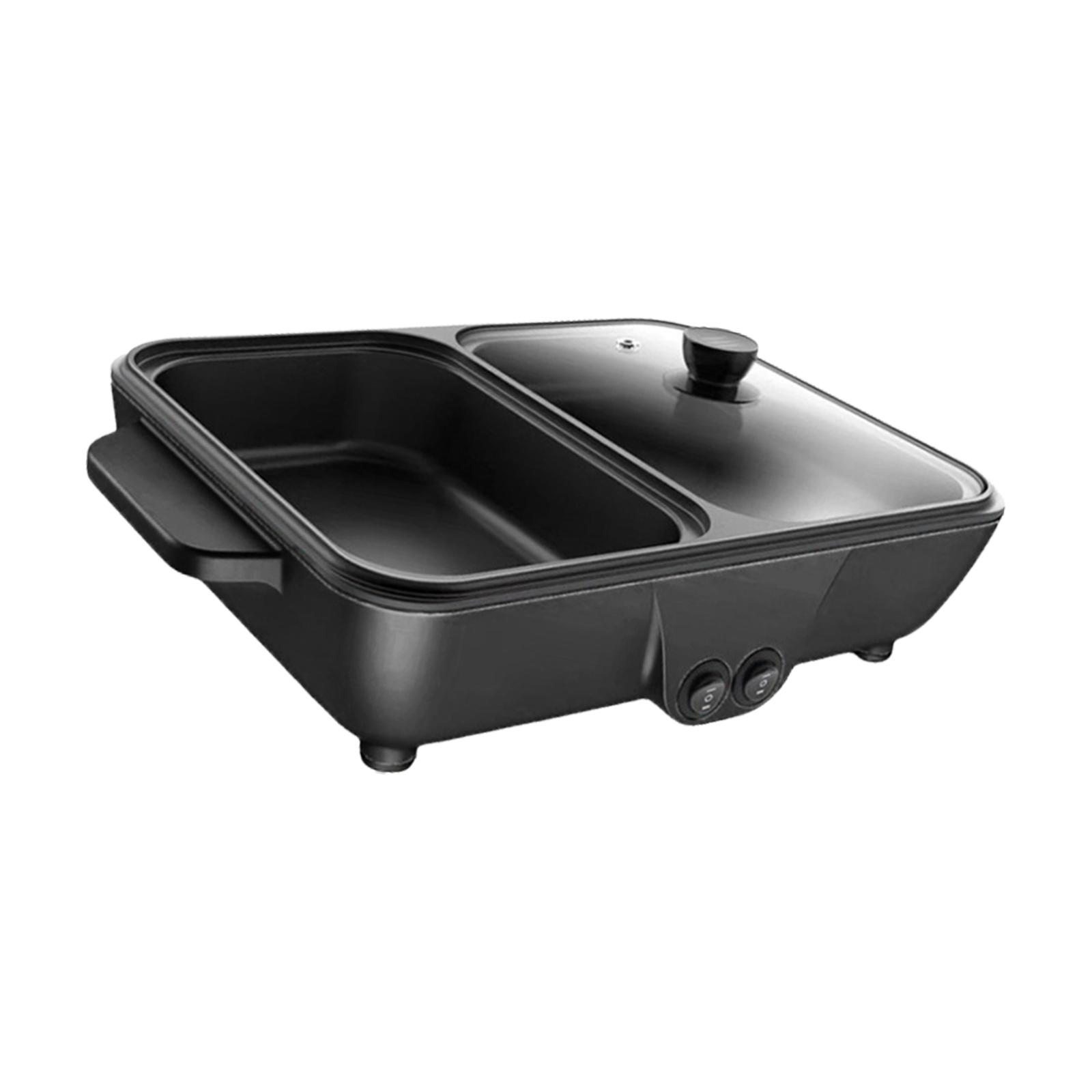 Luzkey Electric Hot Pot with Grill Barbecue Grill Cooking Pot Compact Smokeless Grill Kitchen Cooker for Apartments Family Gathering Black
