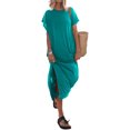 thumbnail image 4 of Kmbangi Robes Longues Noires pour Femmes pour l'Été 2023, Manches Chauve-Souris Courtes Col Rond Fendu Robe de Plage Décontractée, 4 of 8