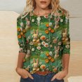 thumbnail image 2 of RKSTN Womens Tops Casual Fashion Cute Easter Bunny Printed 3/4 Sleeve Round Neck Tops Spring Summer 3D Printed Ruched Pullover Blouse Tops, 2 of 5