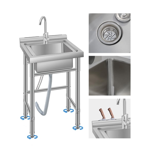 EDTara Évier Utilitaire en Acier Inoxydable de 18 Pouces, Bol Simple Commercial Autoportant avec Tuyau d'Eau Froide et Chaude pour Usage Polyvalent dans la Cuisine Ou la Buanderie