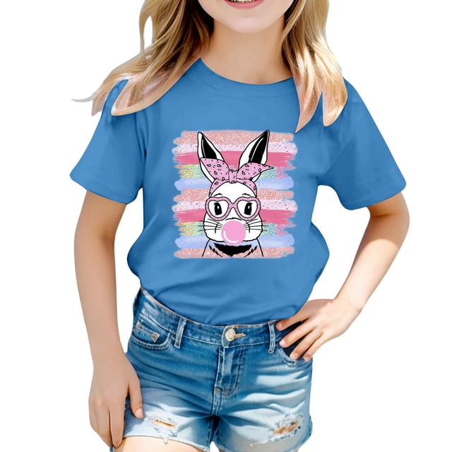 XDZJLR T-Shirts Filles Enfants Graphique de Pâques Coupe Ample Décontractée Manches Courtes Col Rond pour Garçons Vêtements 10-11 Ans