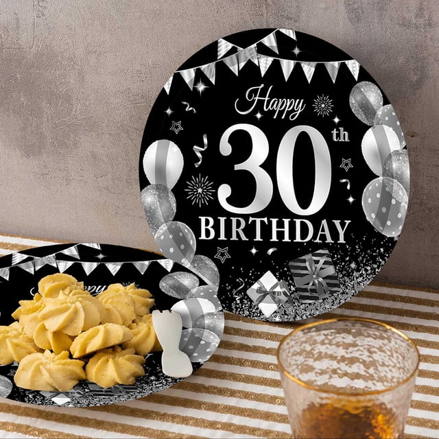 Yhmxh Kitchen Gadgets Dinnerware Set 30th Birthday Party Theme Tableware Set Disposable Decorative Tableware Paper Set Kitchen Essentials Cutlery Set for Party Festive Home