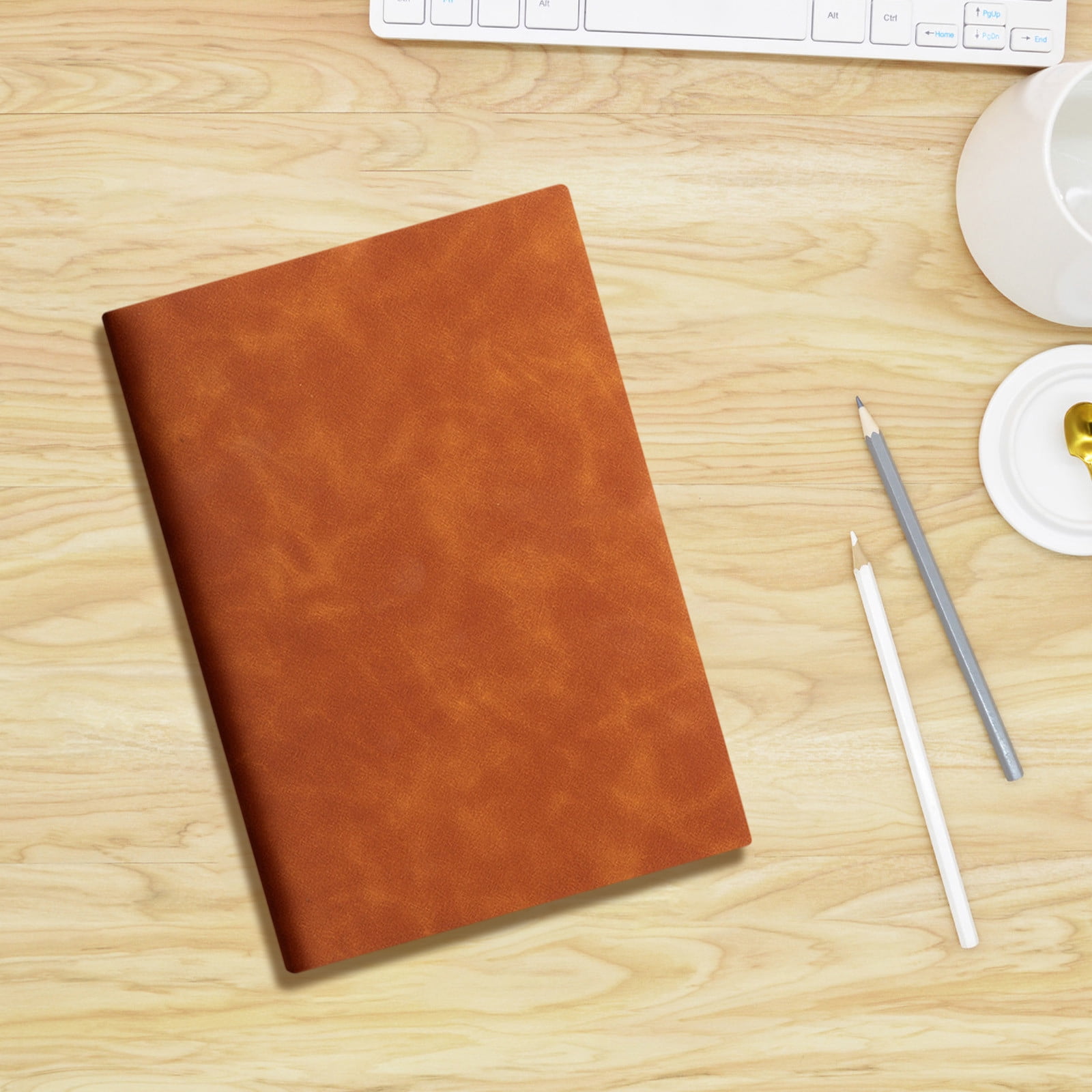 Roiihwy Office Supplies Notebook for Work, Leather A5 Hardcover Notebooks with Double-sided Writing, Flattenable Pocket Small Notebook for Women Men Writing Work Office(Brown)