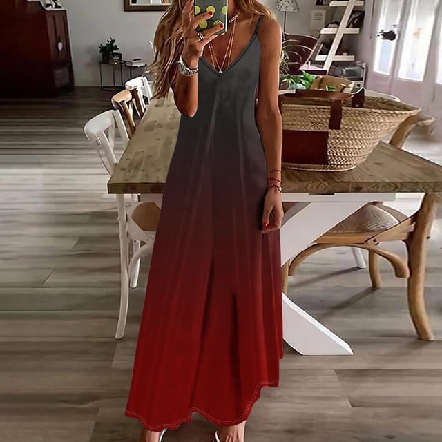 Ovzne Robes pour Femmes Robe Robes d'Été pour Femmes Imprimé Sans Manches Col Rond Robe Décontractée Robes Grande Taille Robe Maxi Imprimée Liquidation
