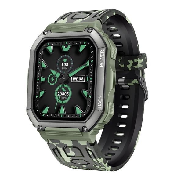 TFixol C20S Smart Fitness Tracker with 1.8" IPS Touchscreen, Bluetooth Calling, IP67 Waterproof, Heart Rate & Sleep Monitor, Multi-Sport Modes, Camo Green