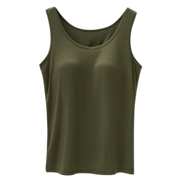 MIASHUI Débardeurs pour Femmes avec Soutien-Gorge Intégré, Été, Décontracté, Col Rond, Sans Manches, T-Shirt, Vert Armée, P
