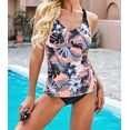 thumbnail image 4 of Women's Pink Floral Printed Strappy Racerback Tankini Swim Top, 4 of 7