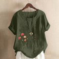 thumbnail image 2 of QATAINLAV T-Shirts pour Femmes d'Été en Coton et Lin à Boutons à Col Rond Chemise Mode Bohème à Imprimé Floral Hauts de Plage Décontractés Grande Taille Blouses à Manches Courtes Éclair Prime Aujourd'hui Vert Armée G, 2 of 5