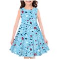 thumbnail image 1 of Yanlir Robe d'Été Sans Manches pour Filles 2025 Nouvelle Robe de Vacances à Col Rond Imprimée à la Mode pour un Port Quotidien Élégant et Confortable 4-14 Ans (Bleu, 4-5 Ans), 1 of 3