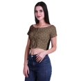 thumbnail image 3 of Moomaya Printed Boat Neck Womens Sexy Summer Tops Zip Front Viscose Crop Top, 3 of 4
