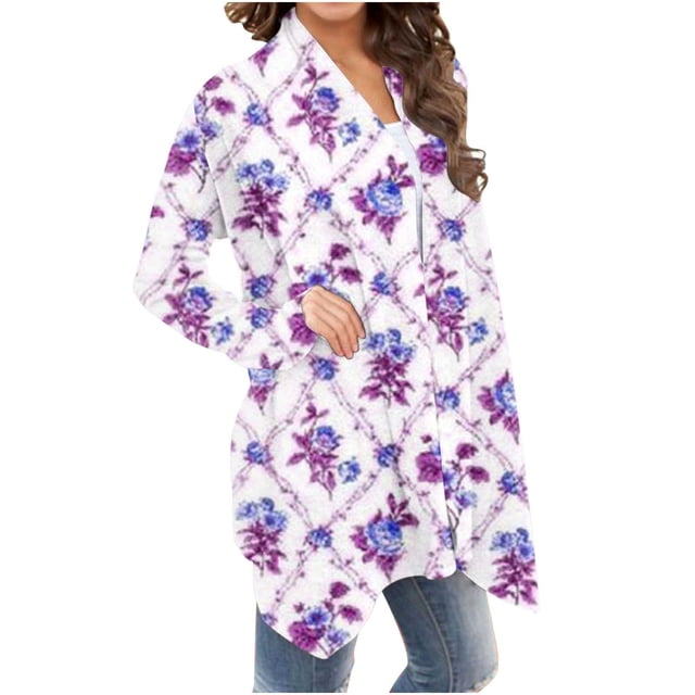 Cardigans Légers pour Femmes Cardigan à Manches Longues à Imprimé Floral à la Mode Veste Haut Cardigan Surdimensionné en Liquidation