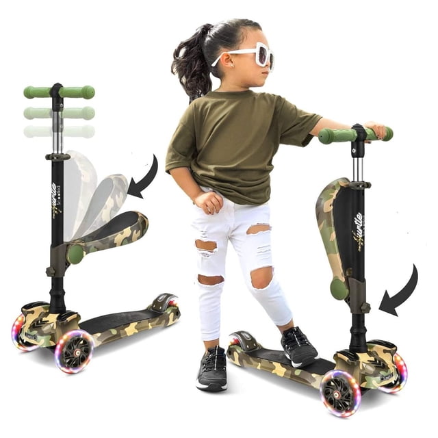 Hurtle ScootKid 3 Wheel Child Toddler Toy Scooter with LED Wheel Lights, Camo