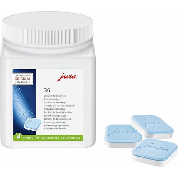 Jura Comprimés de Détartrage, Détartrage Profond et Efficace, Protection Longue Durée pour Machines à Café, Formule Écologique Sans Phosphore (36 Comprimés)