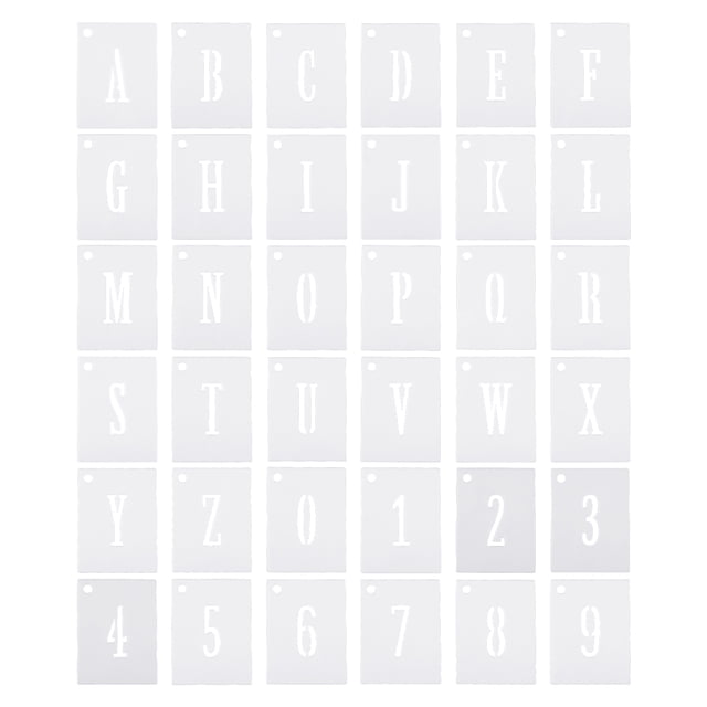 Unique Bargains 1 Inch Letter Number Stencils 1.4' Width Reusable Alphabet Numbers Templates Set with Ring, White 36 Pack
