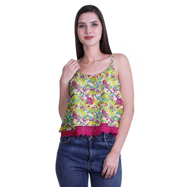 Moomaya Printed Womens Spaghetti Strap Crop Top Cami Summer Tops
