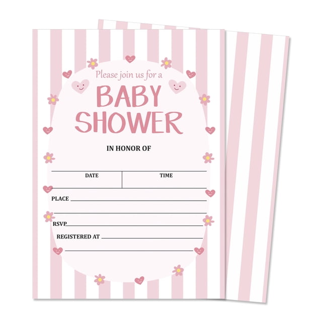 Inkdotpot 30Gender Neutral Baby Shower Invitation Cards Stripe Fill In Blank Invites