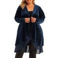 thumbnail image 1 of Agnes Orinda Women's Plus Size Cardigan Ruffled Asymmetric Open Front Long Velvet Jackets 1X Dark Blue, 1 of 6