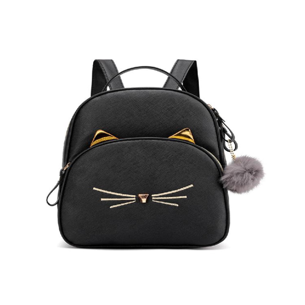 Teenagers Backpack Leather School Bags Girl Cartoon Square Satchel (Black)