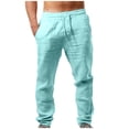 thumbnail image 1 of WRKEKC Casual Pants for Men Cotton Linen Drawstring Elastic Waist Linen Pants Solid Color for Comfort Wear, 1 of 5