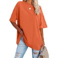 thumbnail image 4 of Oversized Ladies T-Shirt New Solid Color Loose Dropped Shoulder Short Sleeve Rou, 4 of 5